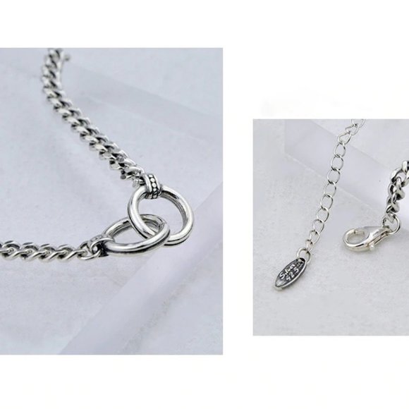 *925 Sterling Silver Double Circle Chain Bracelet - Picture 5 of 8